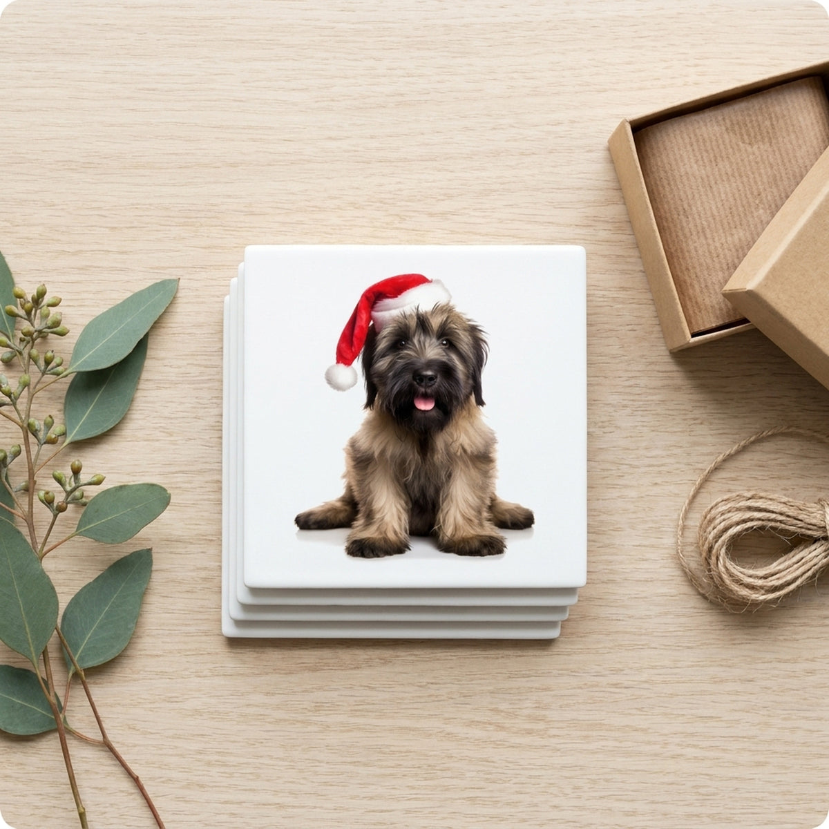 Briard Puppy ceramic coasters set of 4, gift set