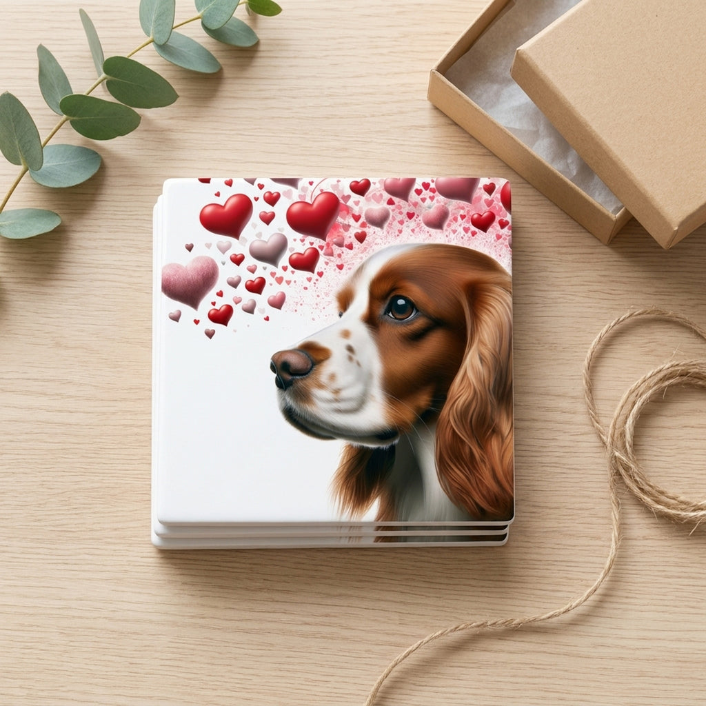 Welsh Springer Spaniel ceramic coasters set of 4, gift set