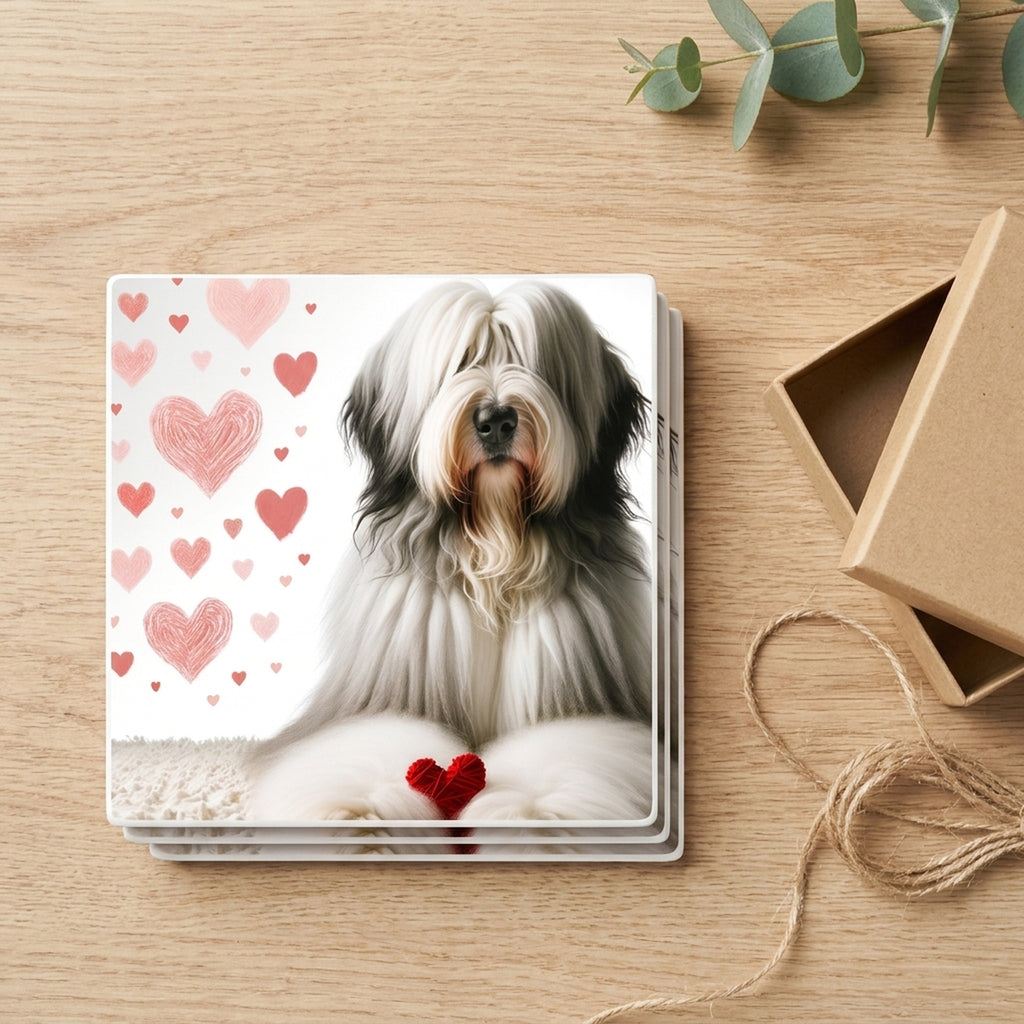 Old English Sheepdog ceramic coasters set of 4, gift set