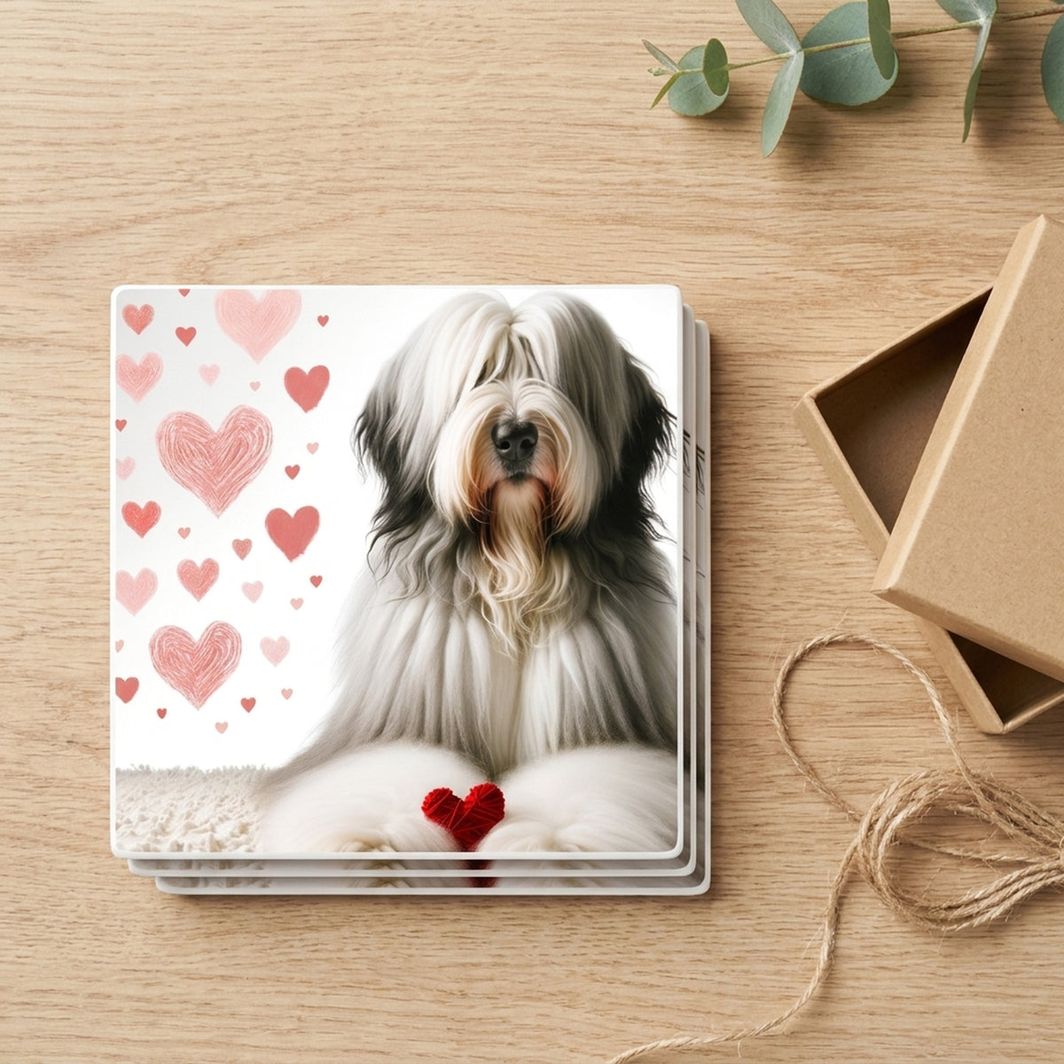 Old English Sheepdog ceramic coasters set of 4, gift set