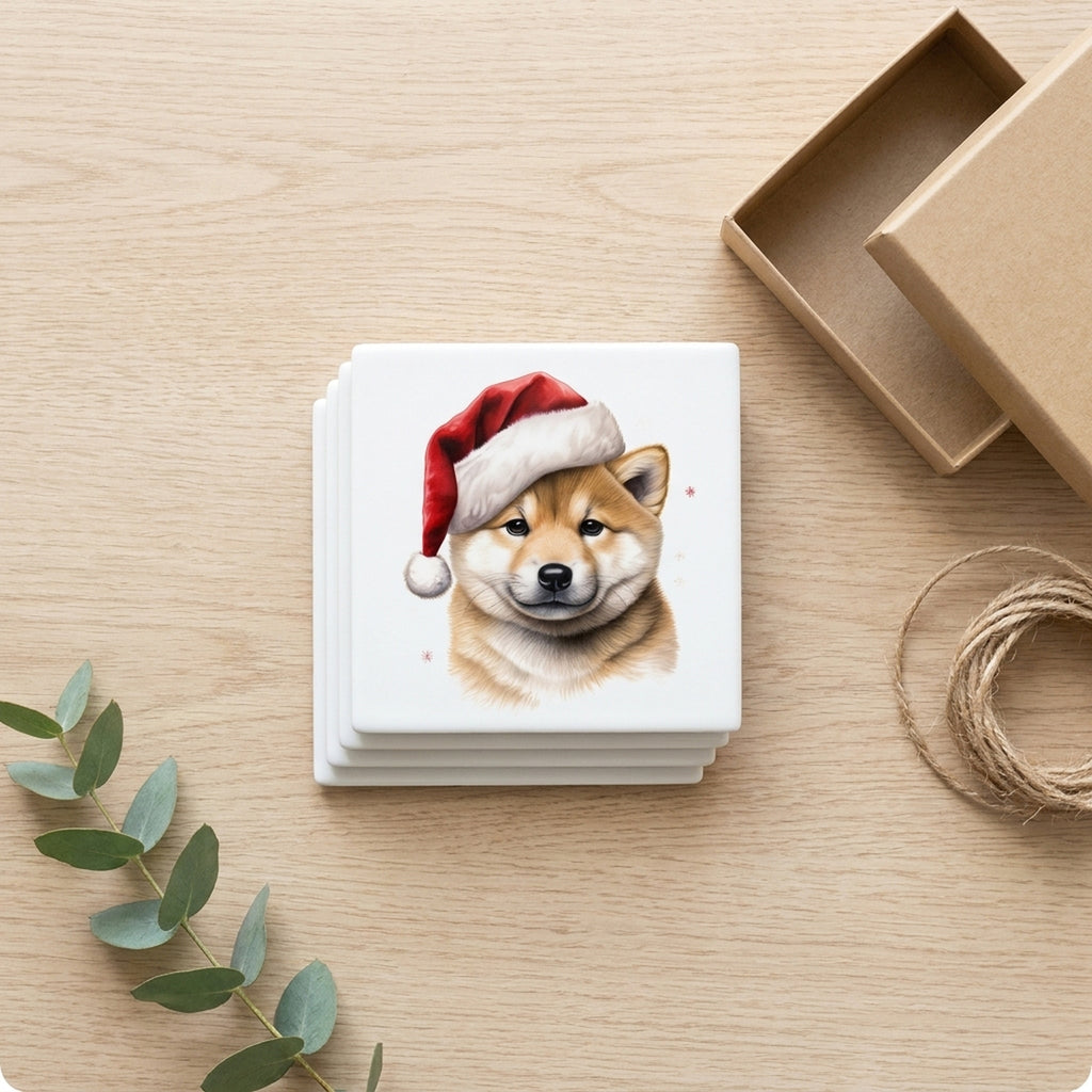 Shiba Inu Puppy Drawing ceramic coasters set of 4, gift set