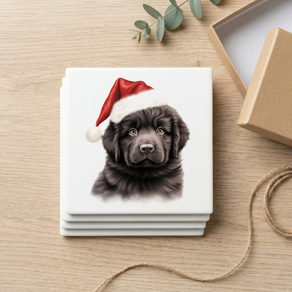 Newfoundland Puppy Drawing ceramic coasters set of 4, gift set