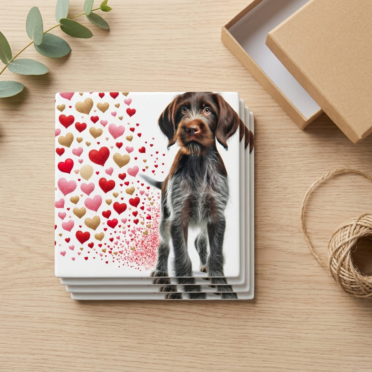 German Wirehaired Pointer ceramic coasters set of 4, gift set