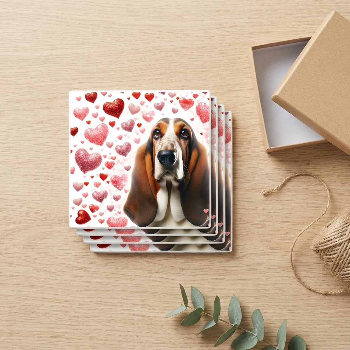 Basset Hound ceramic coasters set of 4, gift set