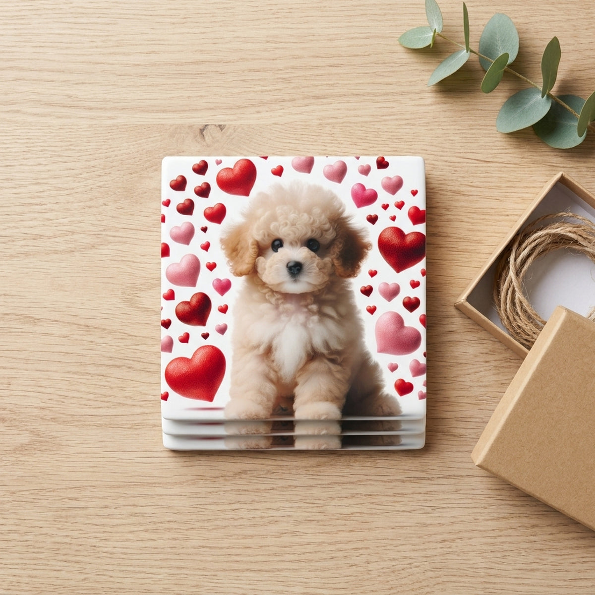 Poodle ceramic coasters set of 4, gift set