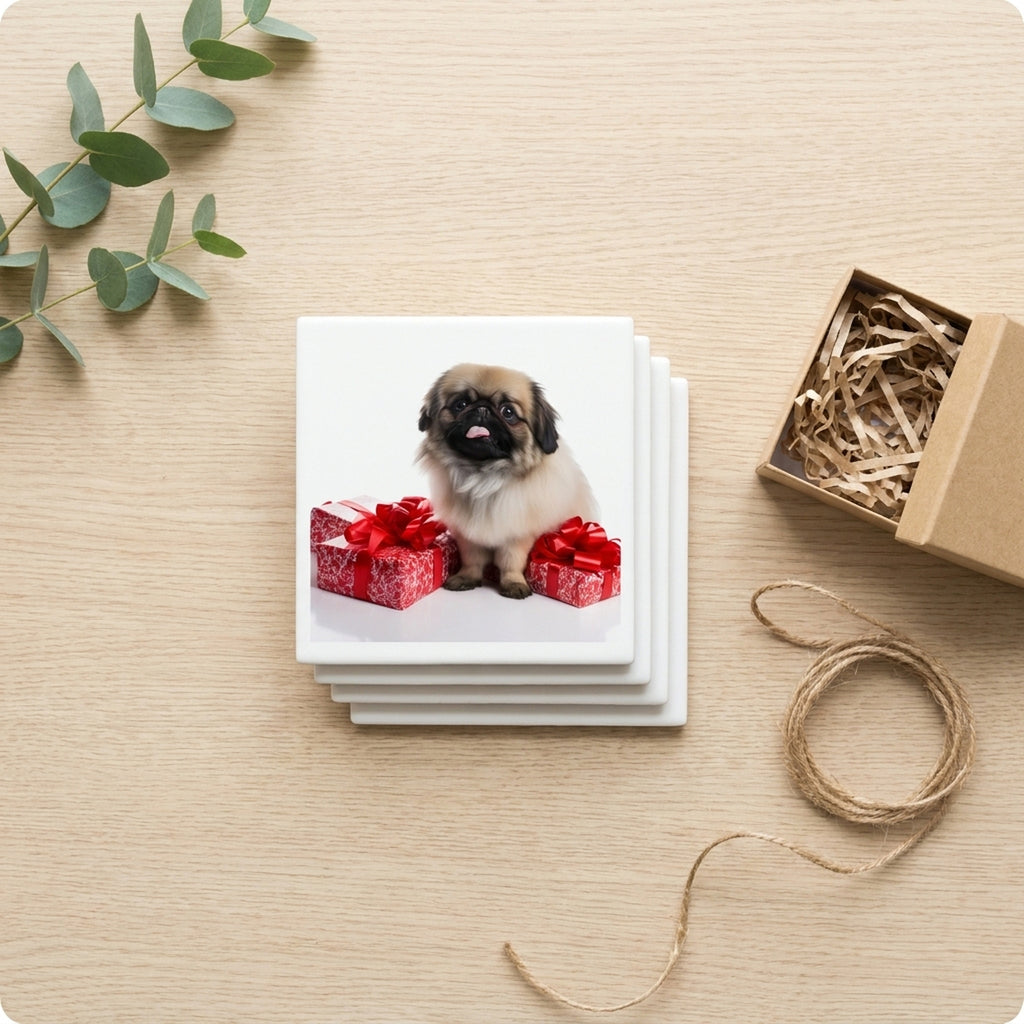 Pekingese ceramic coasters set of 4, gift set