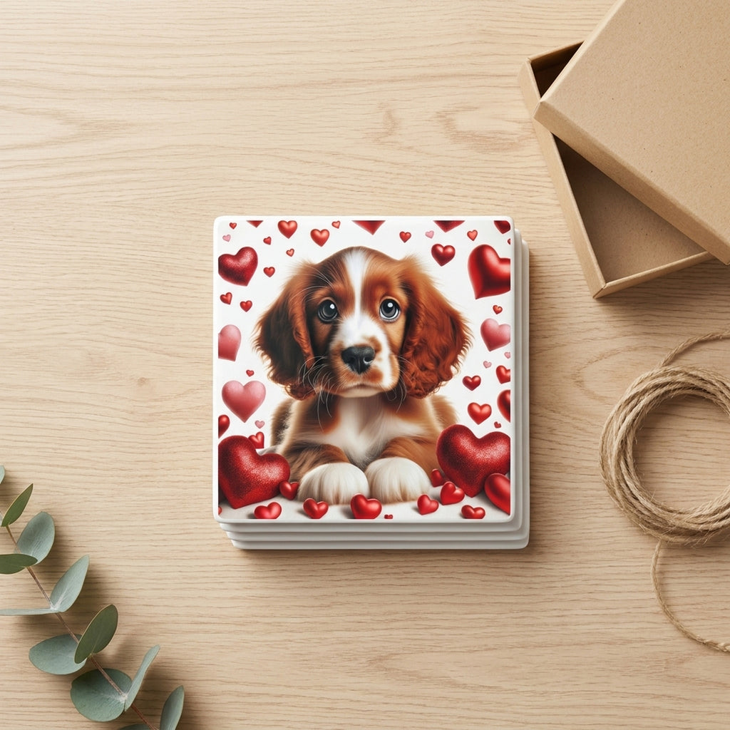 Cavalier King Charles Spaniel ceramic coasters set of 4, gift set