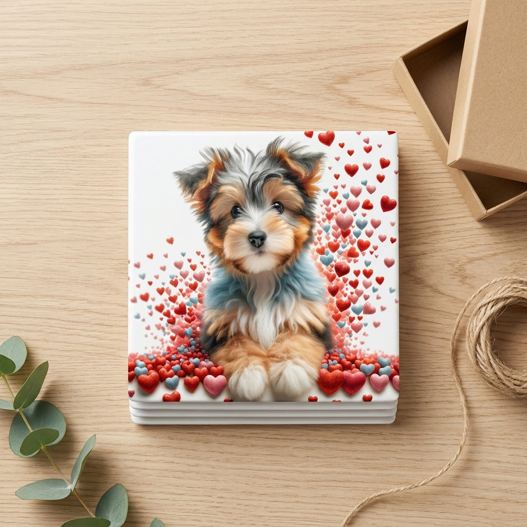 Yorkshire Terrier ceramic coasters set of 4, gift set