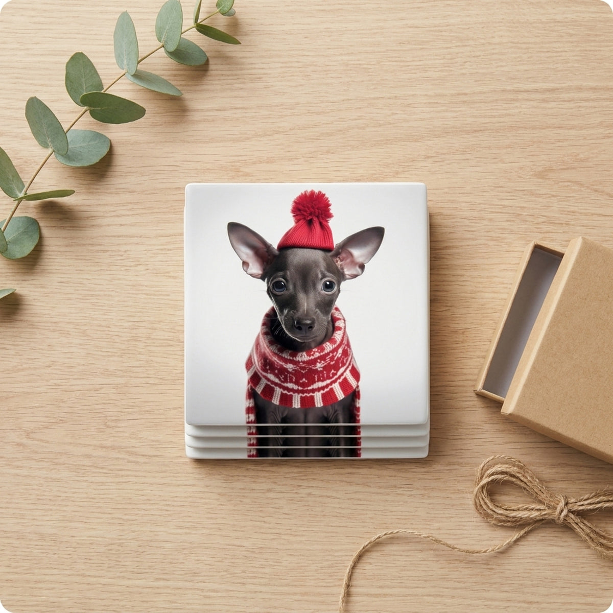 Xoloitzcuintli Puppy ceramic coasters set of 4, gift set
