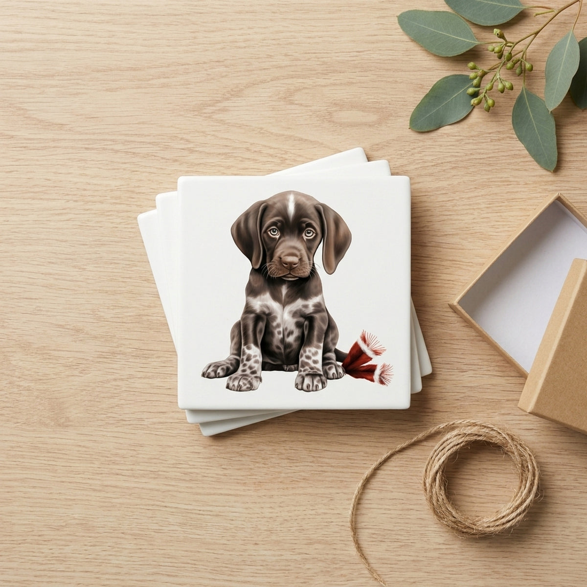 German Shorthaired Pointer Puppy Drawing ceramic coasters set of 4, gift set