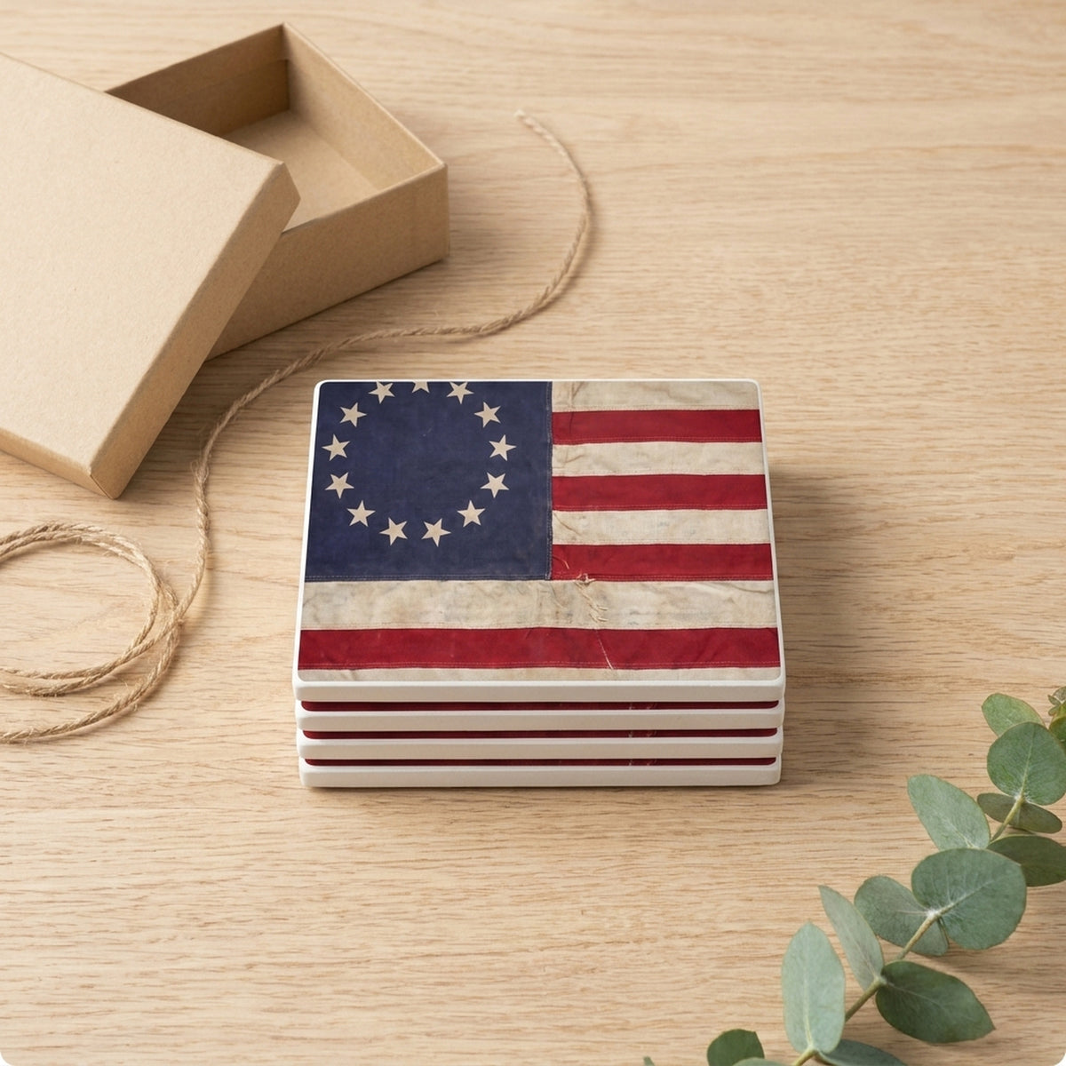 Betsy Ross 13-Star Flag ceramic coasters set of 4, gift set