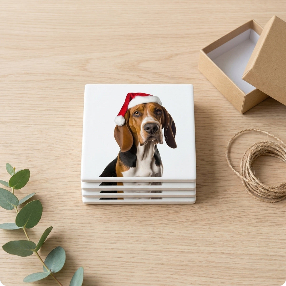 American English Coonhound ceramic coasters set of 4, gift set