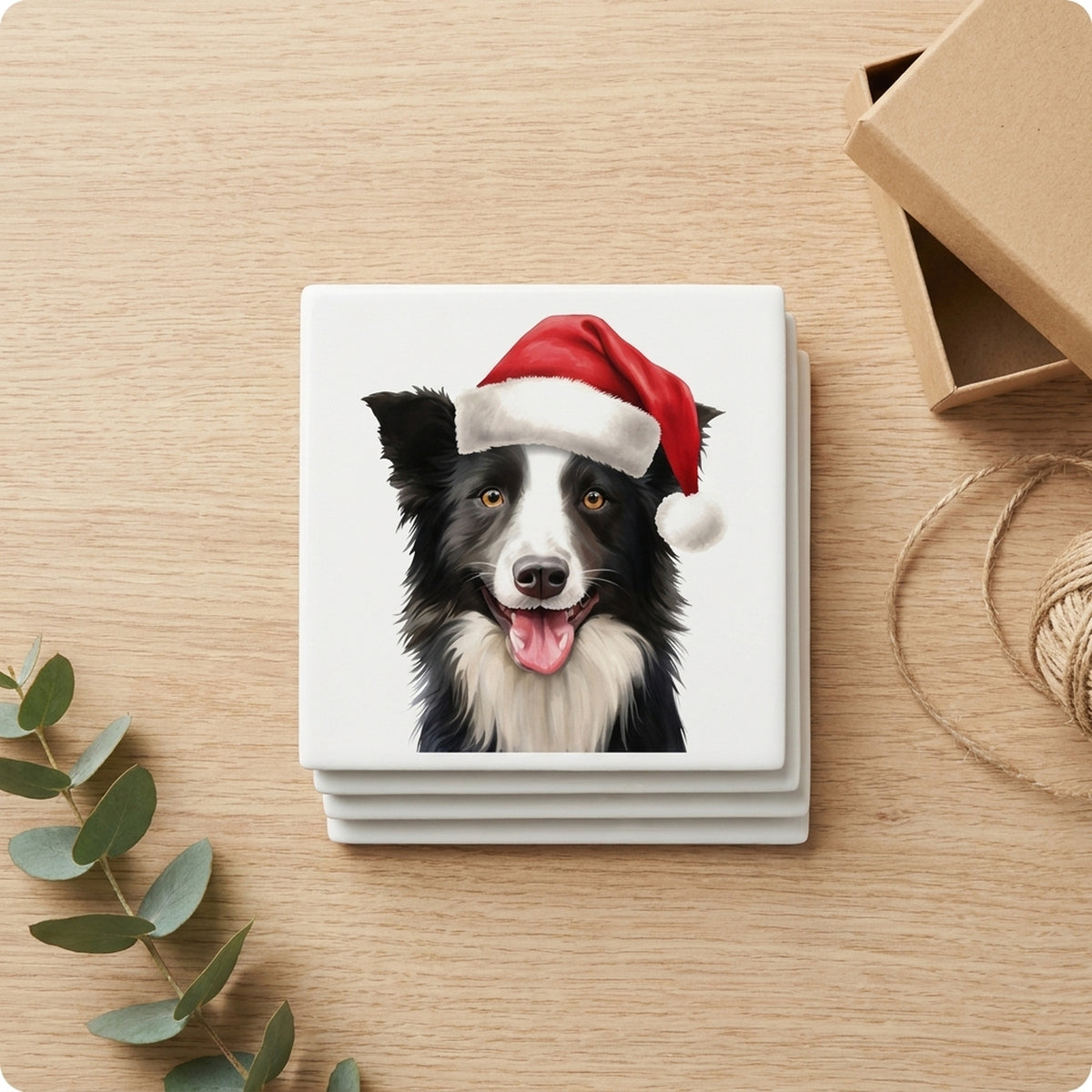 Border Collie ceramic coasters set of 4, gift set
