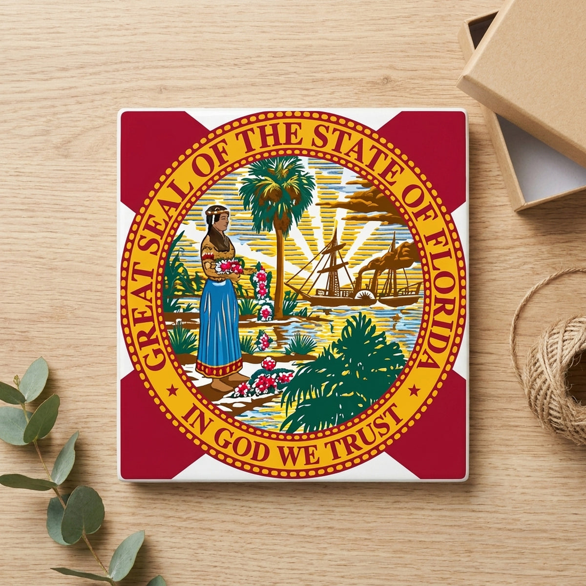 Florida State Flag ceramic coasters set of 4, gift set
