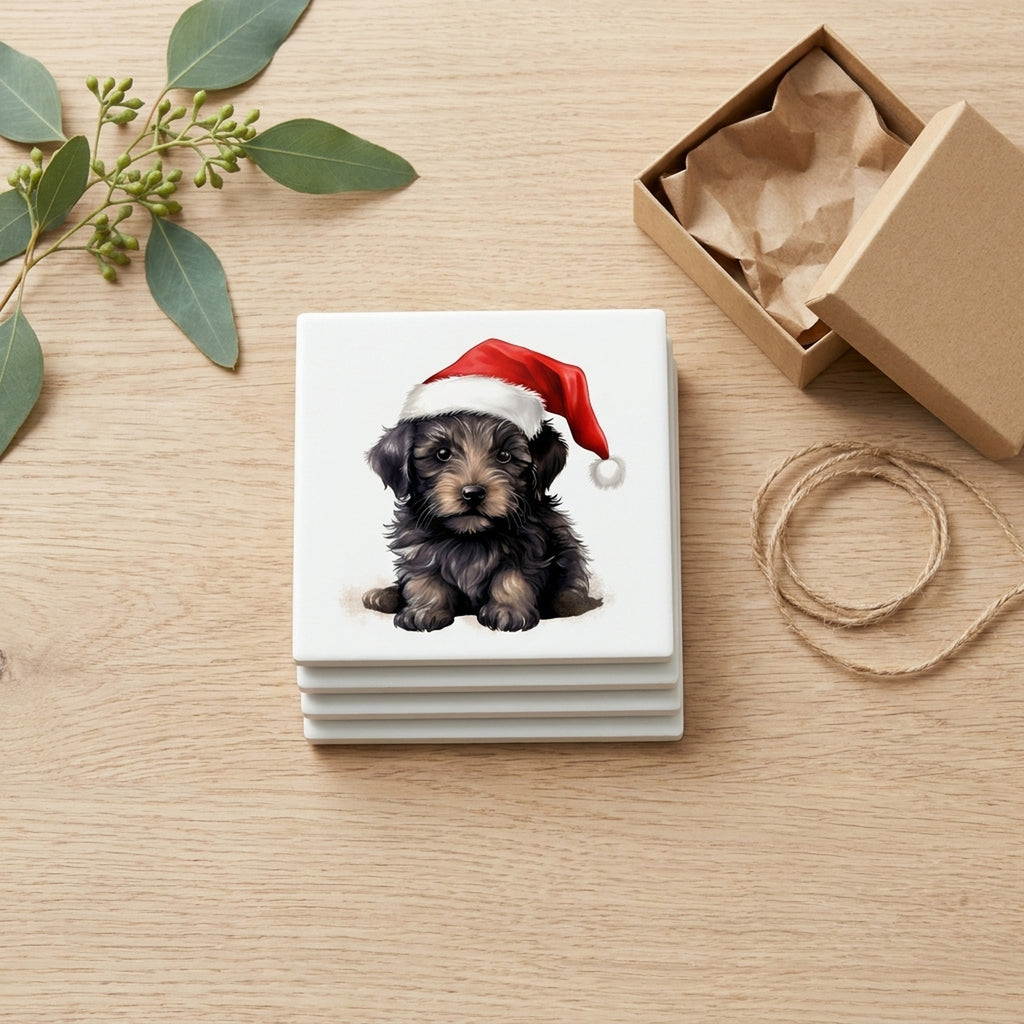 Bouvier de Flandre Puppy Drawing ceramic coasters set of 4, gift set
