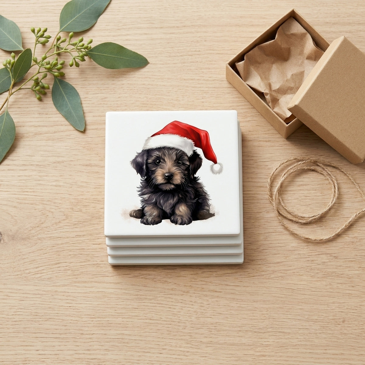 Bouvier de Flandre Puppy Drawing ceramic coasters set of 4, gift set