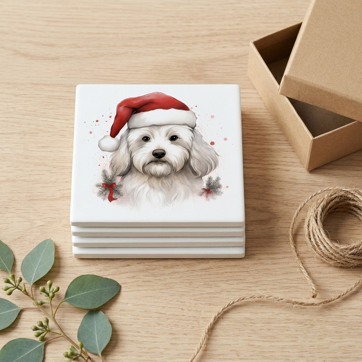 Coton de Tulear ceramic coasters set of 4, gift set