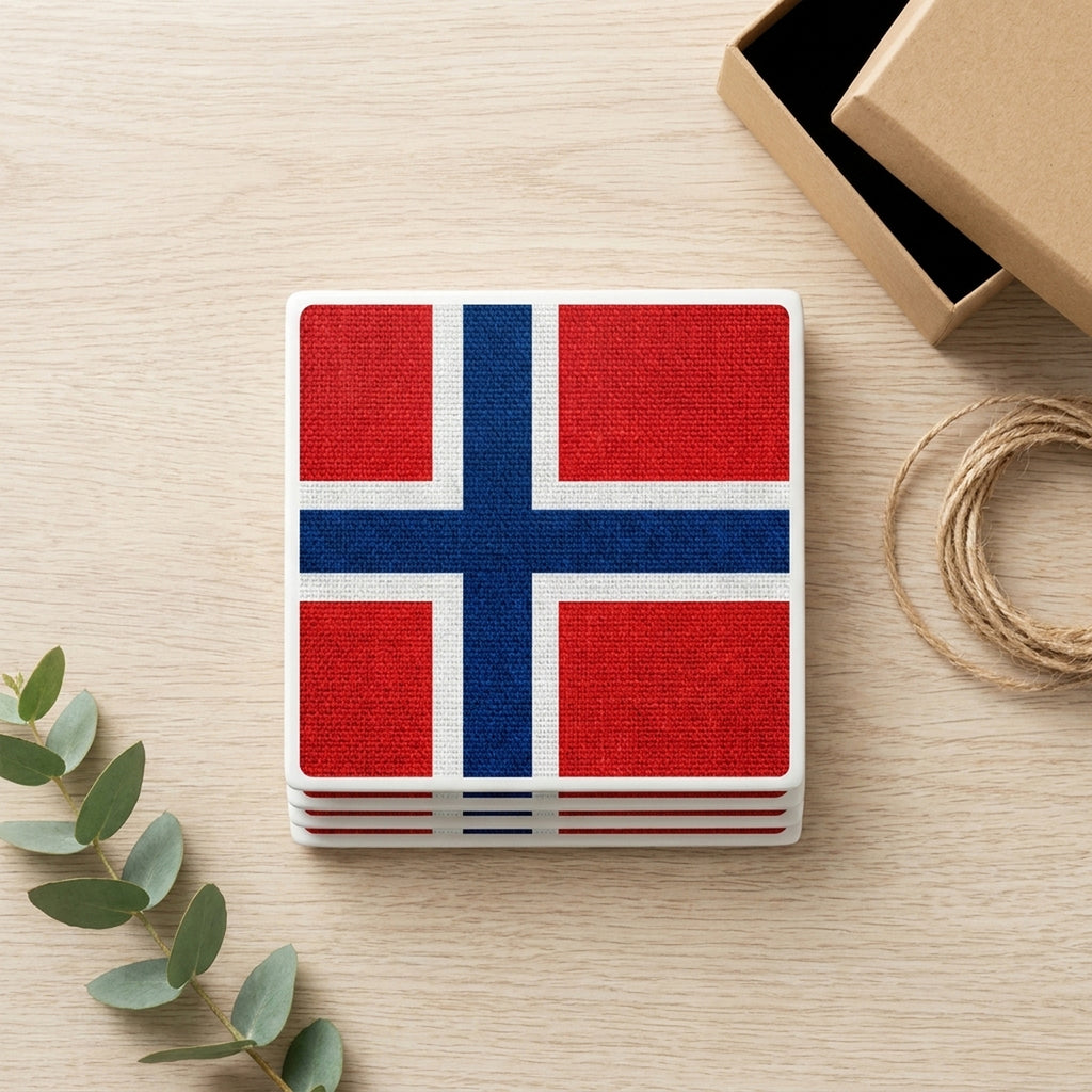 Norway Flag Pride ceramic coasters set of 4, gift set