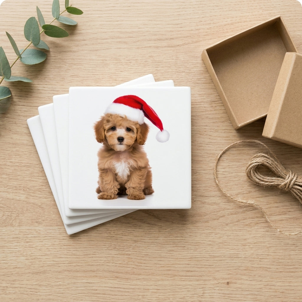 Poodle Puppy ceramic coasters set of 4, gift set