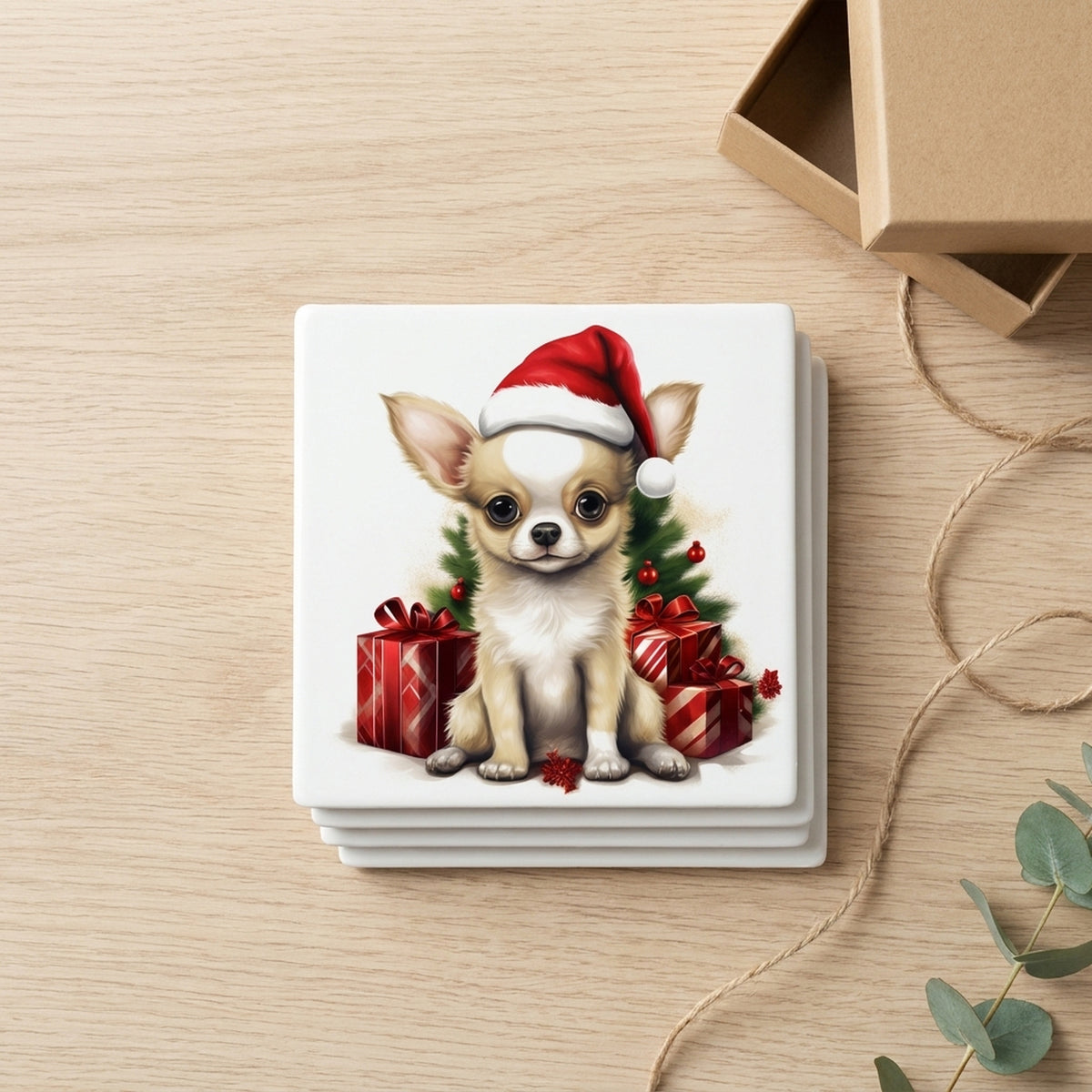 Chihuahua Puppy Drawing ceramic coasters set of 4, gift set