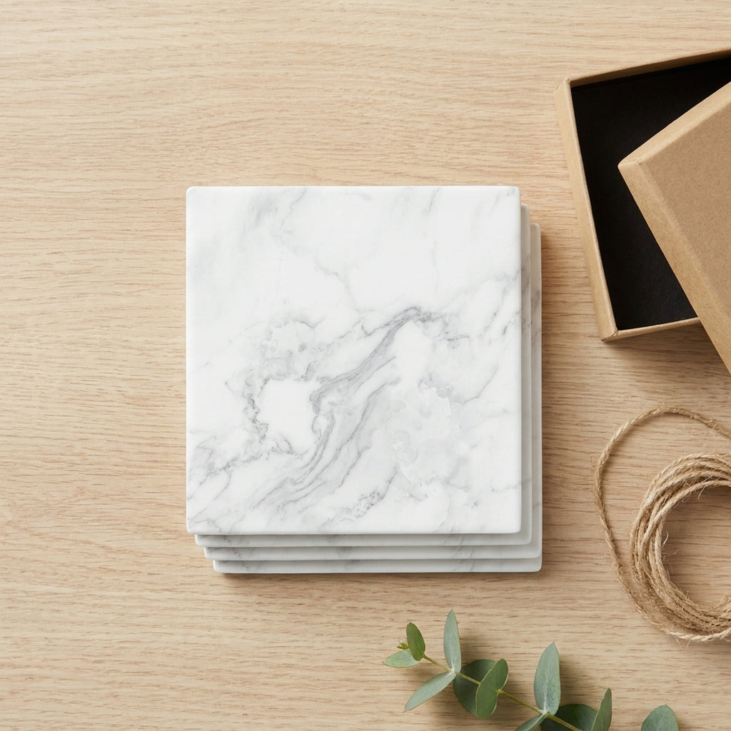 White Marble ceramic coasters set of 4, gift set