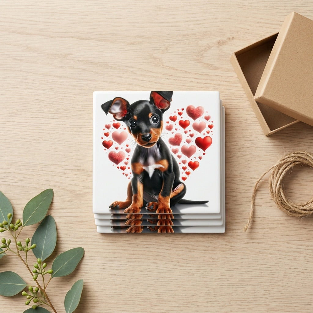 Miniature Pinscher ceramic coasters set of 4, gift set
