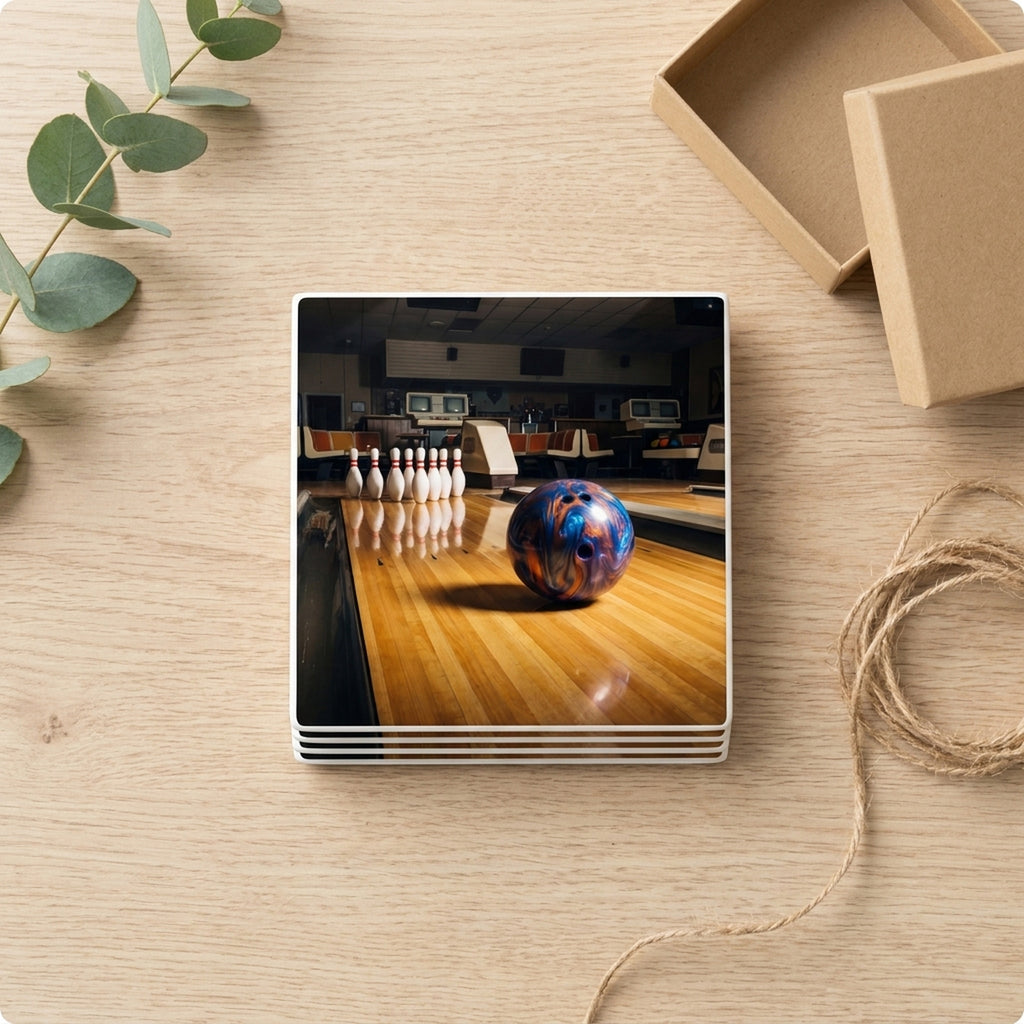 Bowling ceramic coasters set of 4, gift set