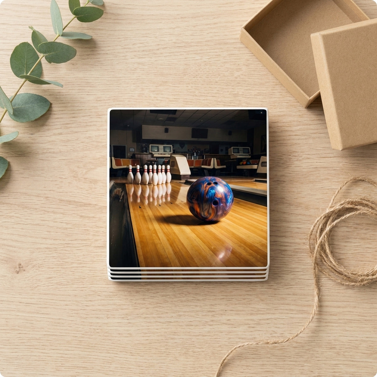 Bowling ceramic coasters set of 4, gift set
