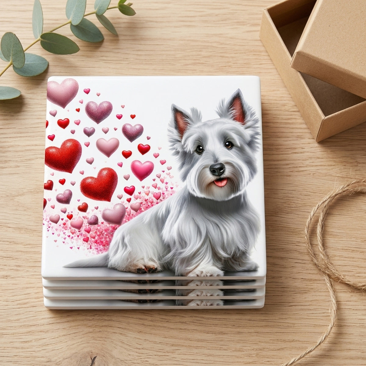 West Highland White Terrier ceramic coasters set of 4, gift set