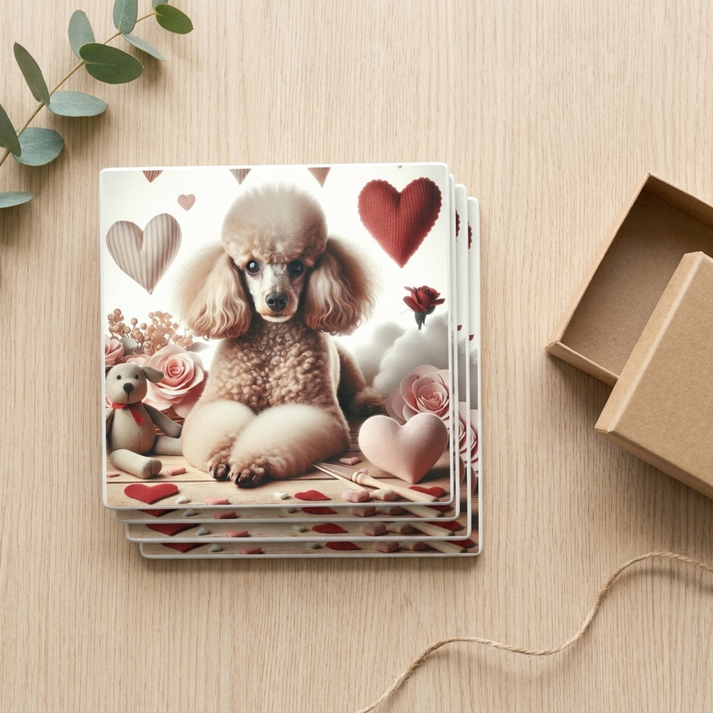 Poodle ceramic coasters set of 4, gift set