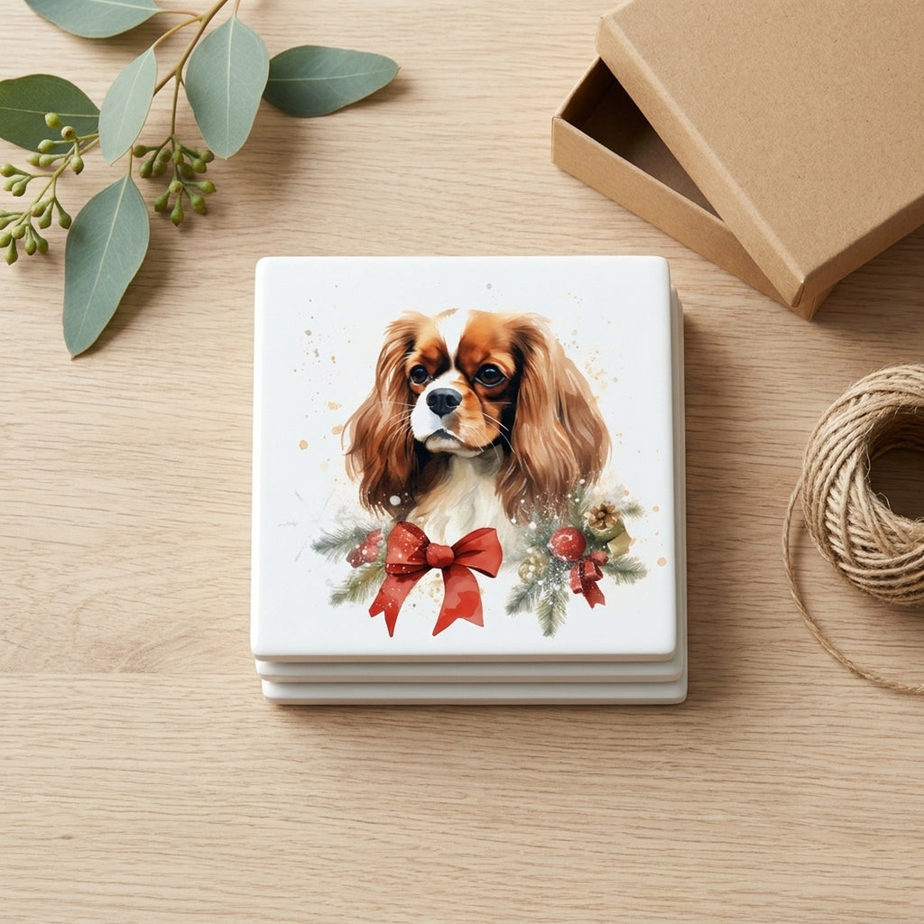 English Toy Spaniel ceramic coasters set of 4, gift set