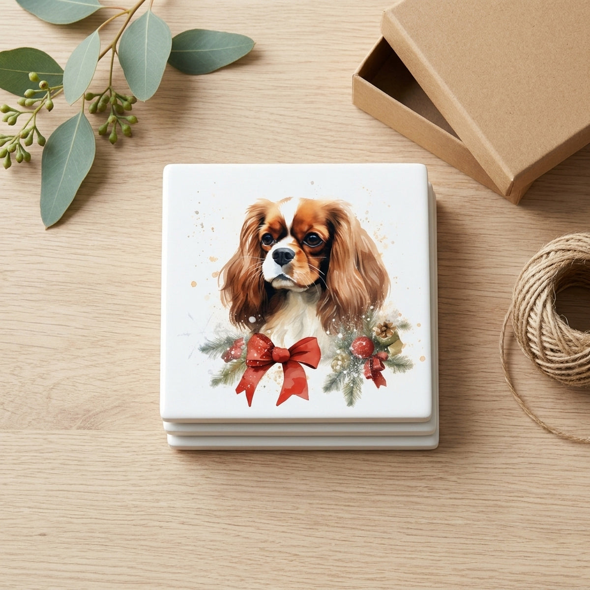 English Toy Spaniel ceramic coasters set of 4, gift set