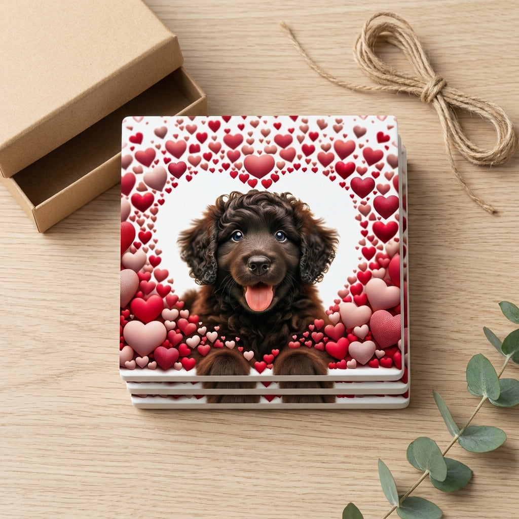 Portuguese Water Dog ceramic coasters set of 4, gift set