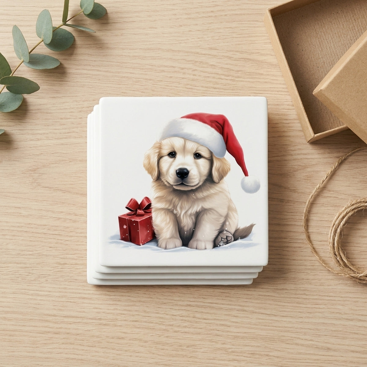 Kuvaszok Puppy Drawing ceramic coasters set of 4, gift set