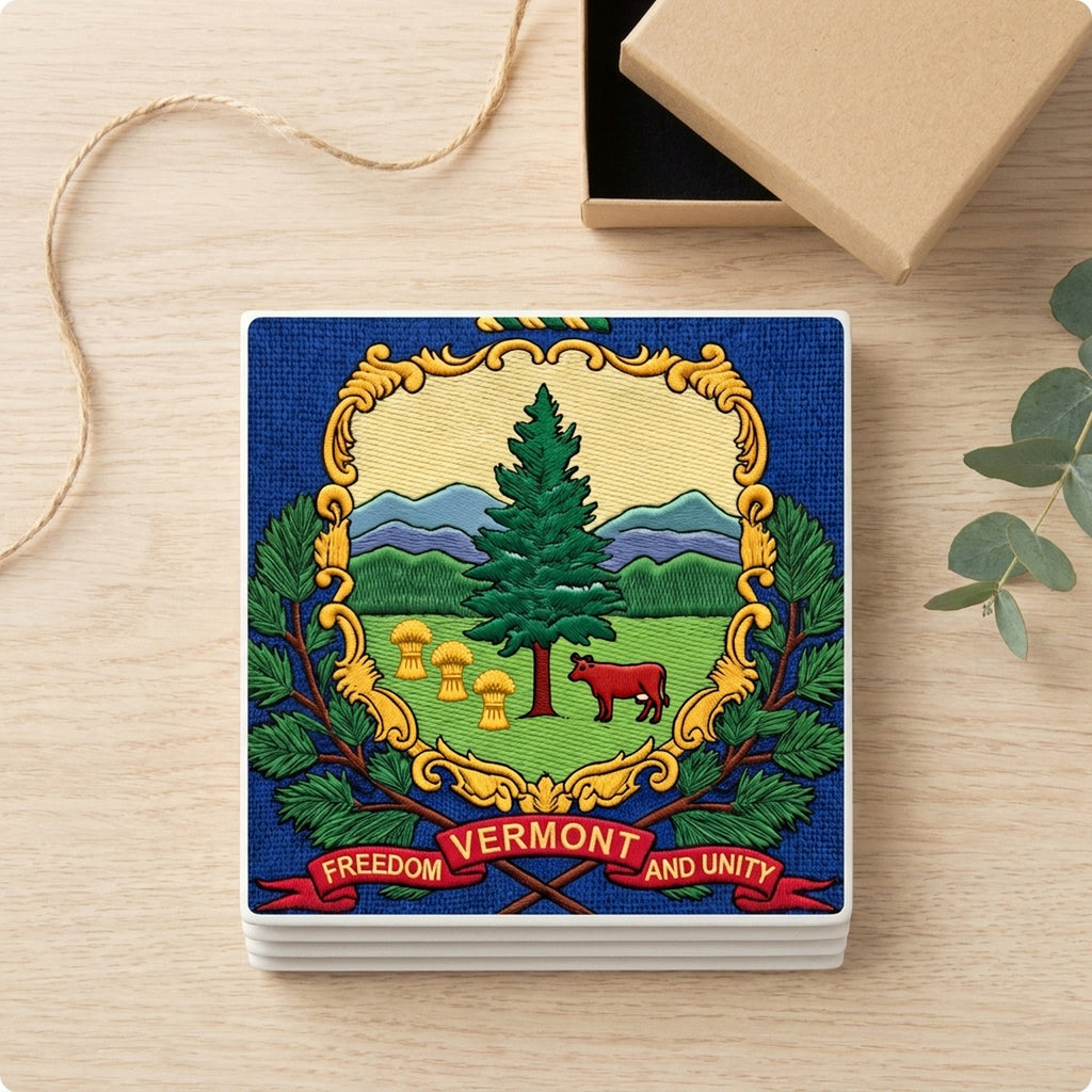 Vermont State Flag ceramic coasters set of 4, gift set