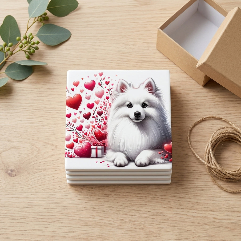 American Eskimo Dog ceramic coasters set of 4, gift set