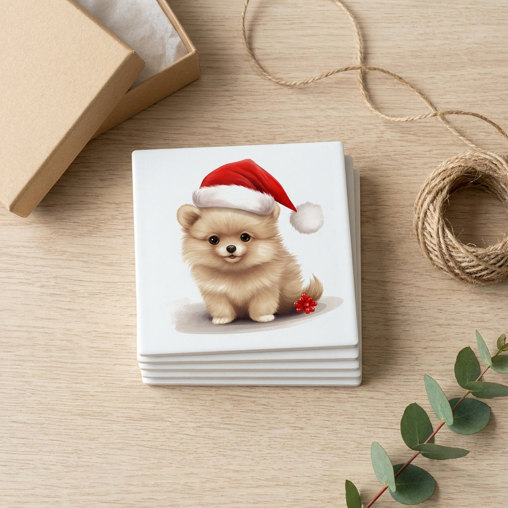 Pomeranian Puppy Drawing ceramic coasters set of 4, gift set