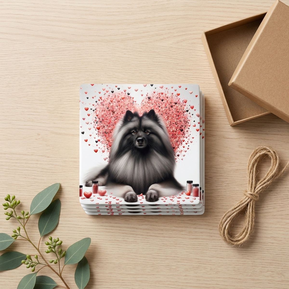 Keeshond ceramic coasters set of 4, gift set