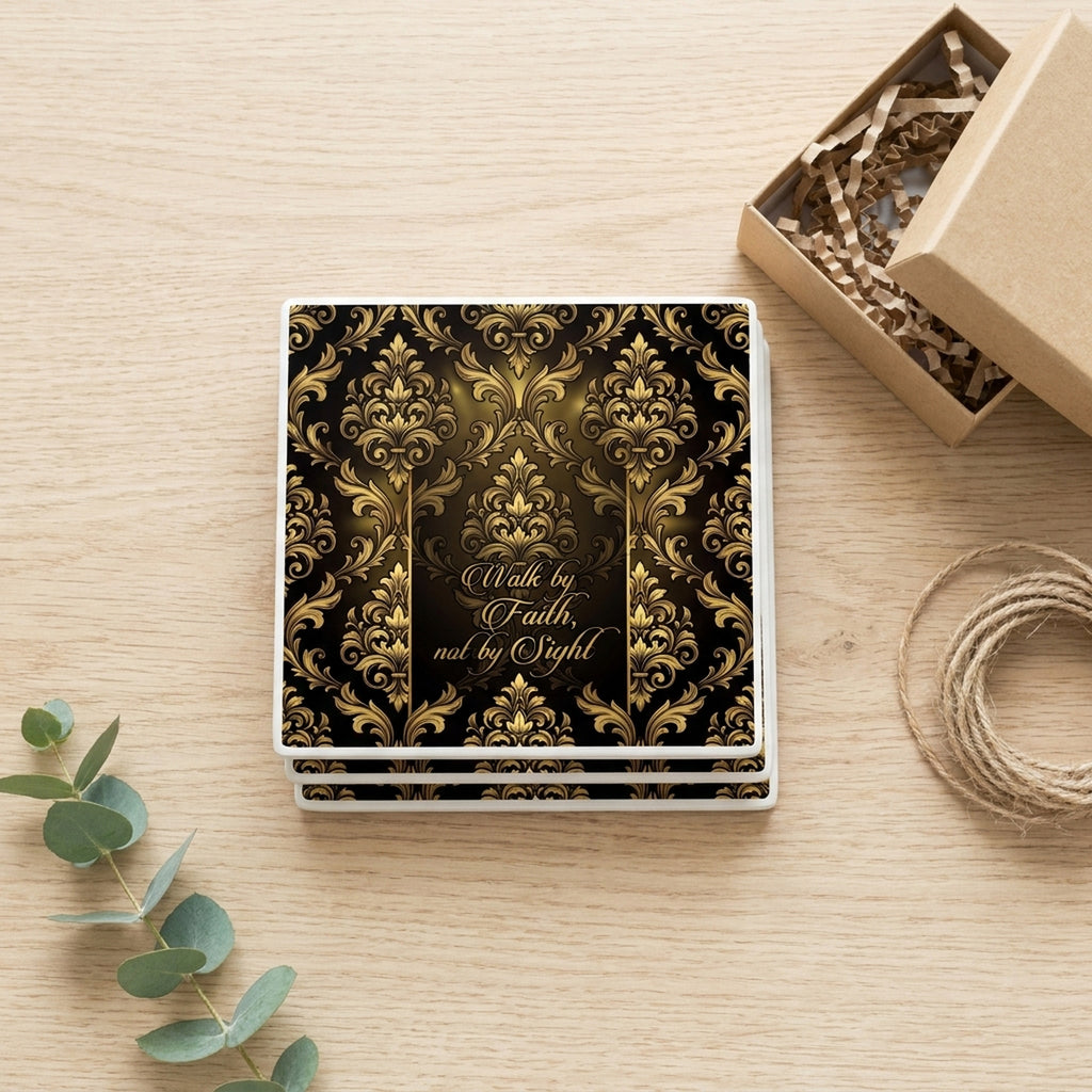 Walk By Faith ceramic coasters set of 4, gift set