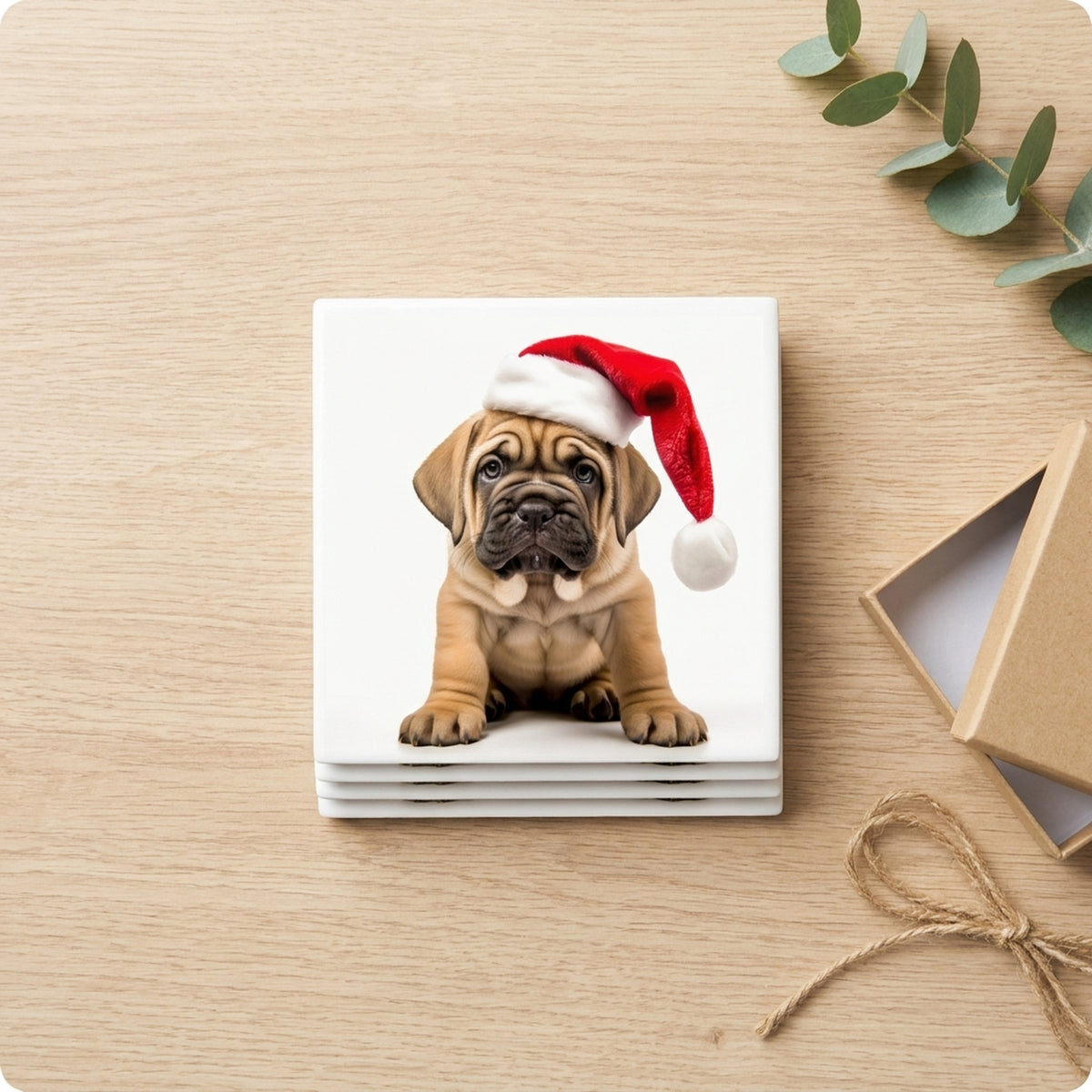 Mastiff Puppy ceramic coasters set of 4, gift set