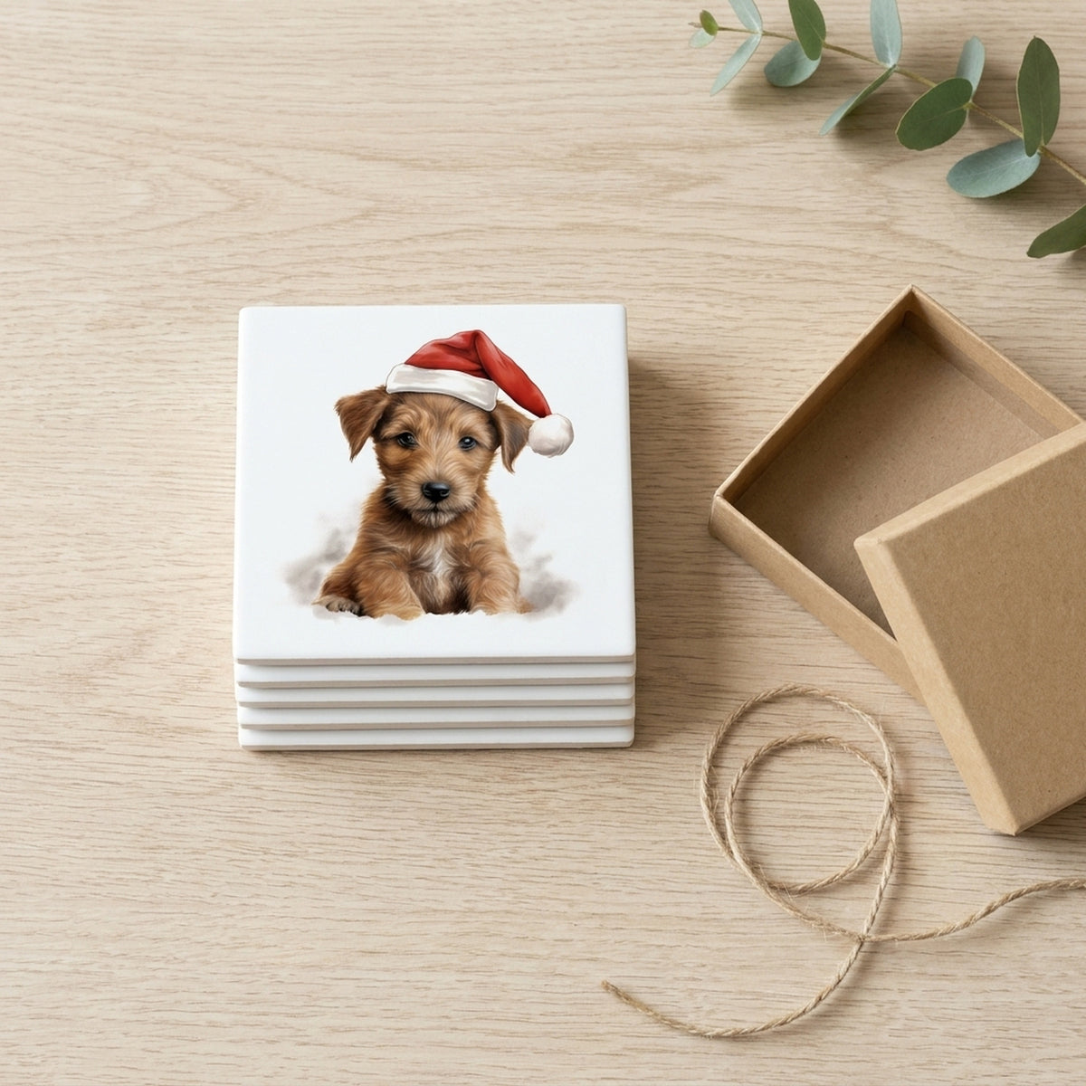 Irish Terrier Puppy Drawing ceramic coasters set of 4, gift set