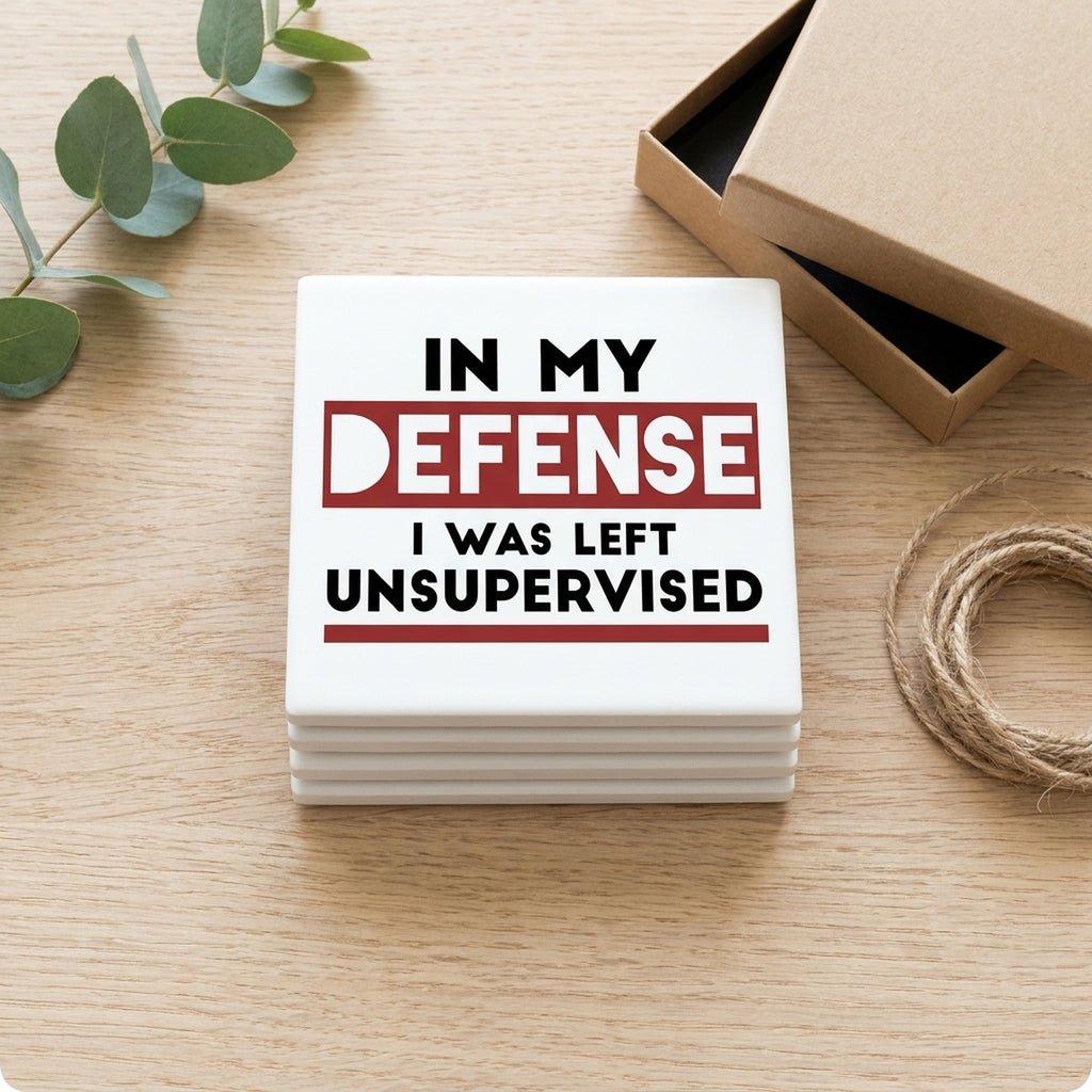In My Defense, I Was Left Unsupervised ceramic coasters set of 4, gift set
