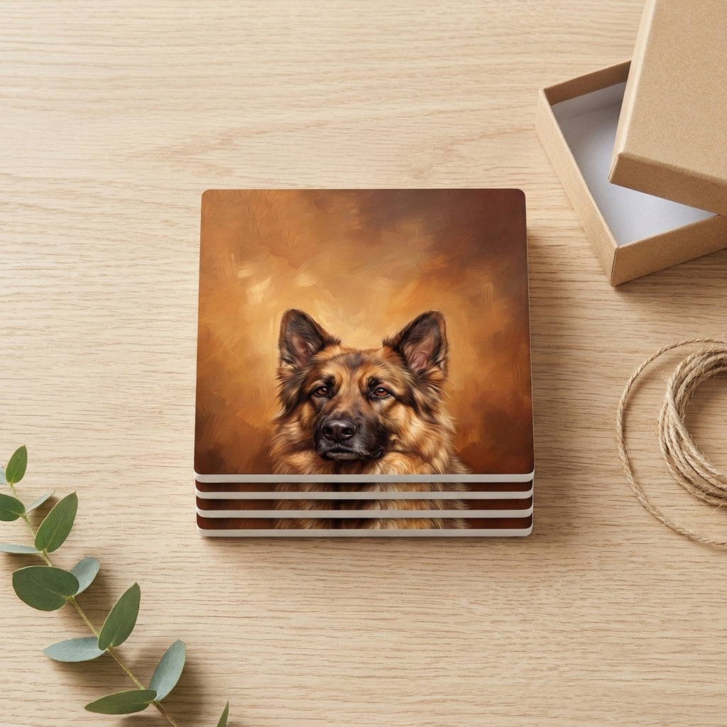 German Shepherd Portrait ceramic coasters set of 4, gift set