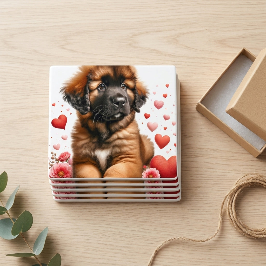 Leonberger ceramic coasters set of 4, gift set