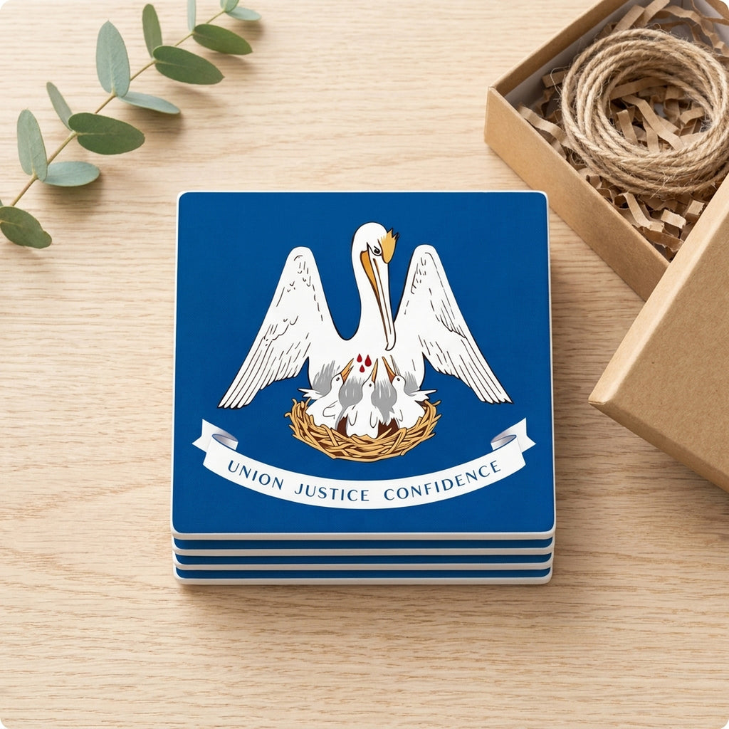 Louisiana State Flag ceramic coasters set of 4, gift set
