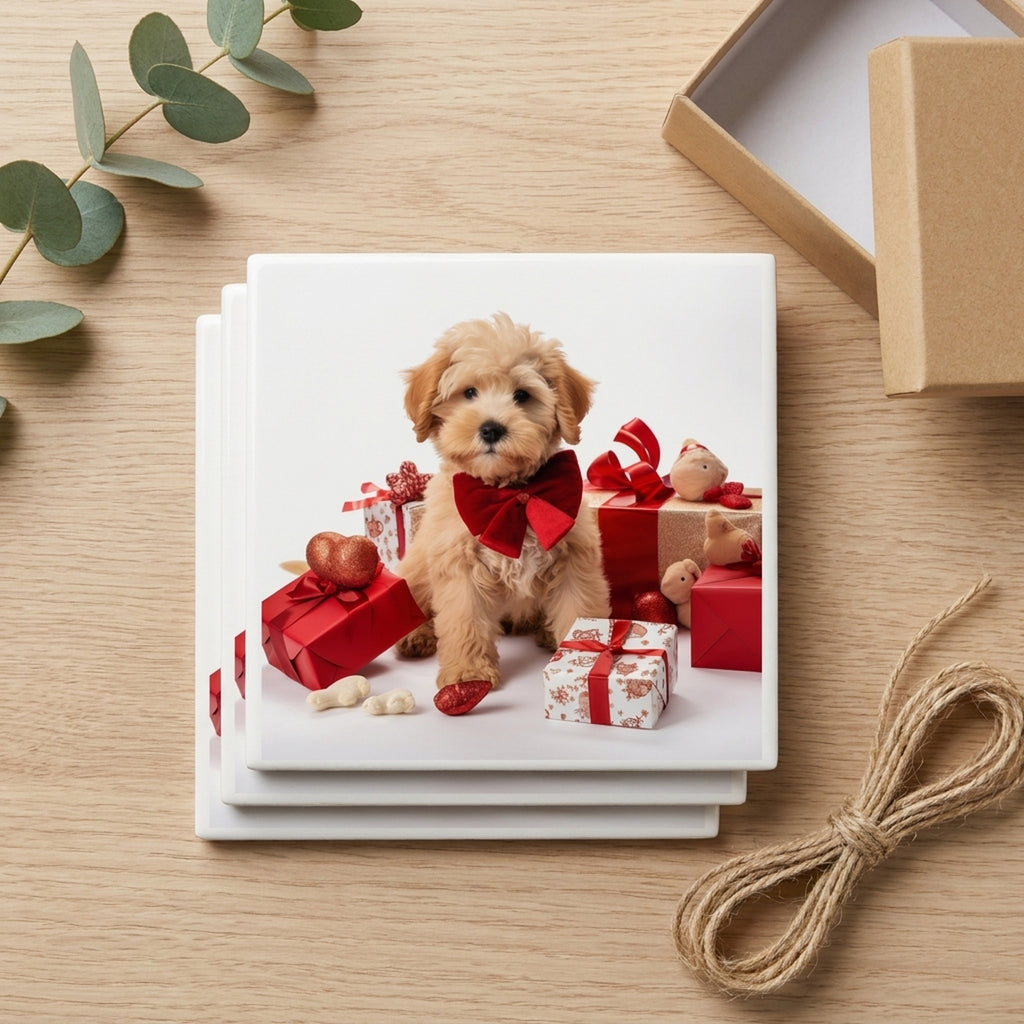 Russian Toy Puppy ceramic coasters set of 4, gift set