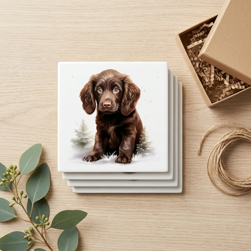 Boykin Spaniel Puppy Drawing ceramic coasters set of 4, gift set