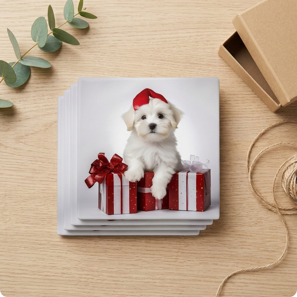 Coton de Tulear Puppy ceramic coasters set of 4, gift set