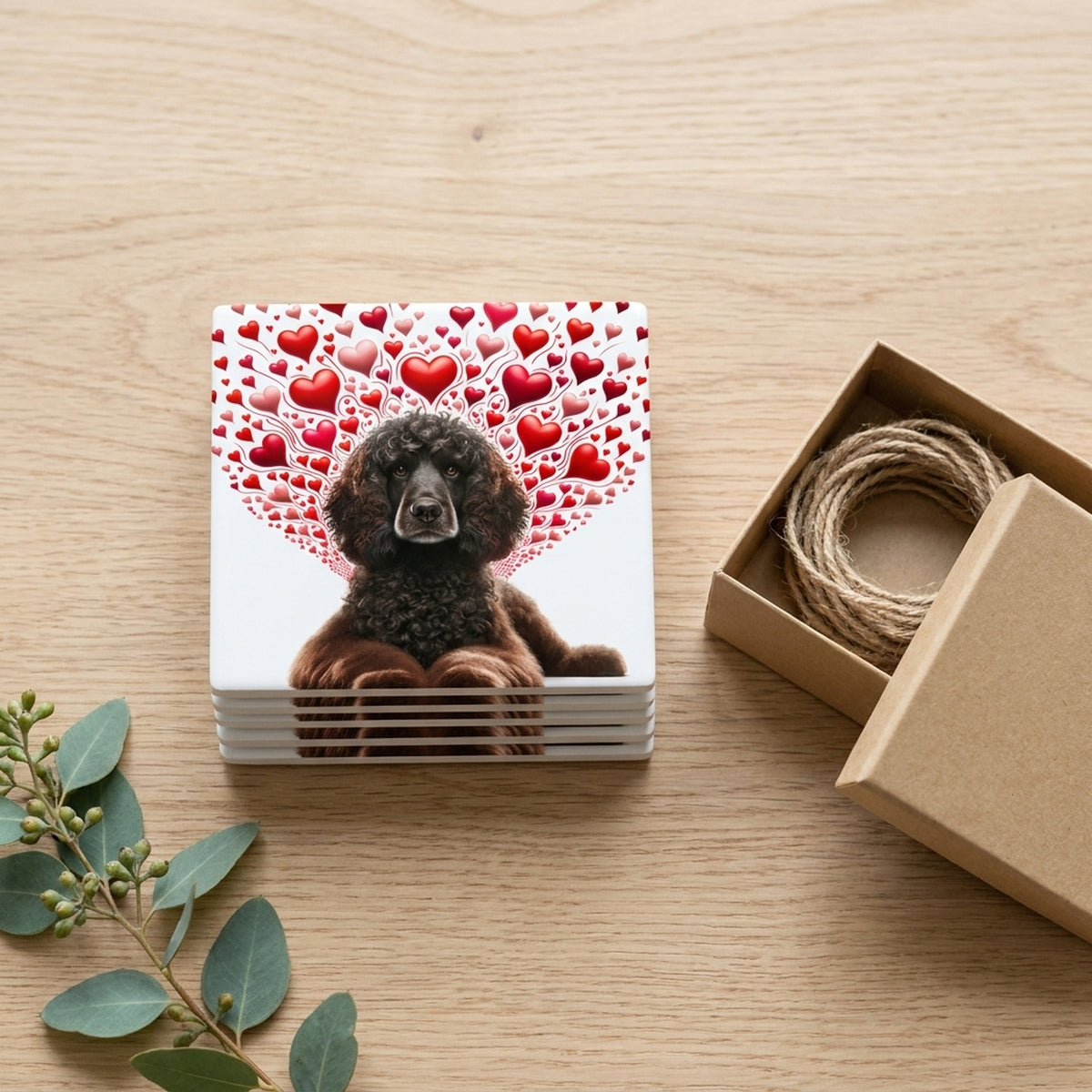 Irish Water Spaniel ceramic coasters set of 4, gift set