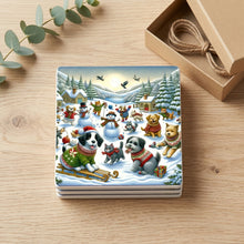 Cozy Christmas Pets ceramic coasters set of 4, gift set